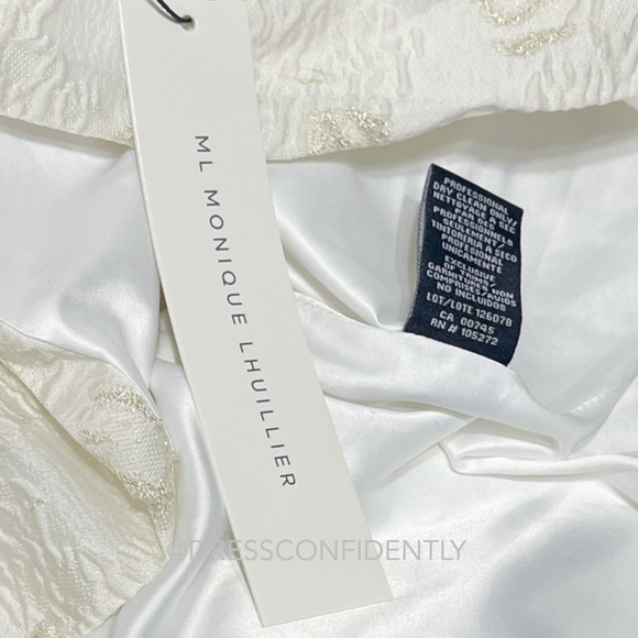 NWT MONIQUE LHUILLIER Spaghetti strap Metallic Jacquard Midi Dress - Ivory - Picture 14 of 16